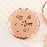 NANA's Rose Gold Mirror 🌹🎀 65mm Circular, Double-Sided Button Design. Elegant Electroplating with Heartfelt Blessings. 2x Magnification, High-Def Glass for Flawless Makeup. In-Stock, Perfect for Gifting Warmth and Radiance. ✨💖
